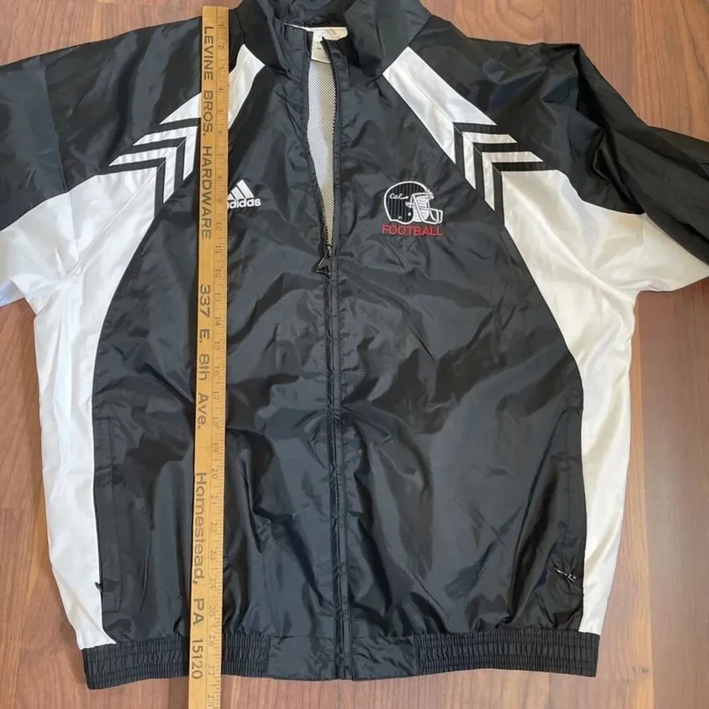 Y2K Cal Football Adidas Mens Medium Black White Full Zip Windbreaker Vintage EUC